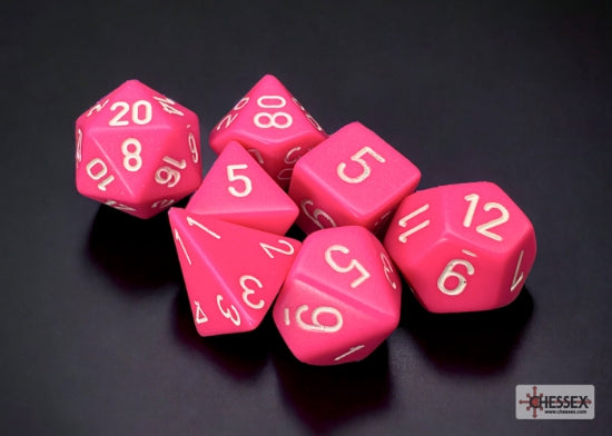 Opaque Polyhedral Pink/White 7-Die Set - Trinity Hobby