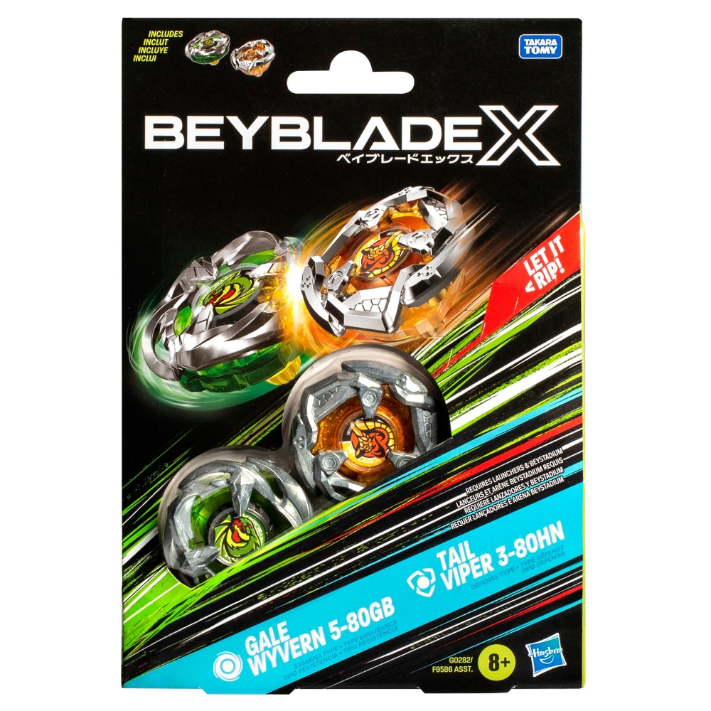 Beyblade X Gale Wyvern 5-80GB and Tail Viper 3-80HN Top Dual Pack Set - Trinity Hobby