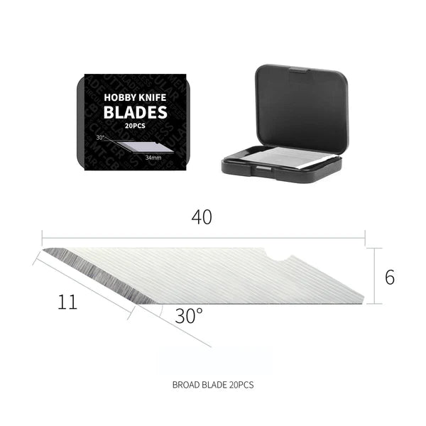 DSPIAE DK-B01 hobby knife spare blades, broad set of 20 precision tool blades for craft and model work.