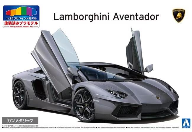 Aoshima 1/24 '11 Lamborghini Aventador Gun Metallic Car (Pre-Painted) - Trinity Hobby