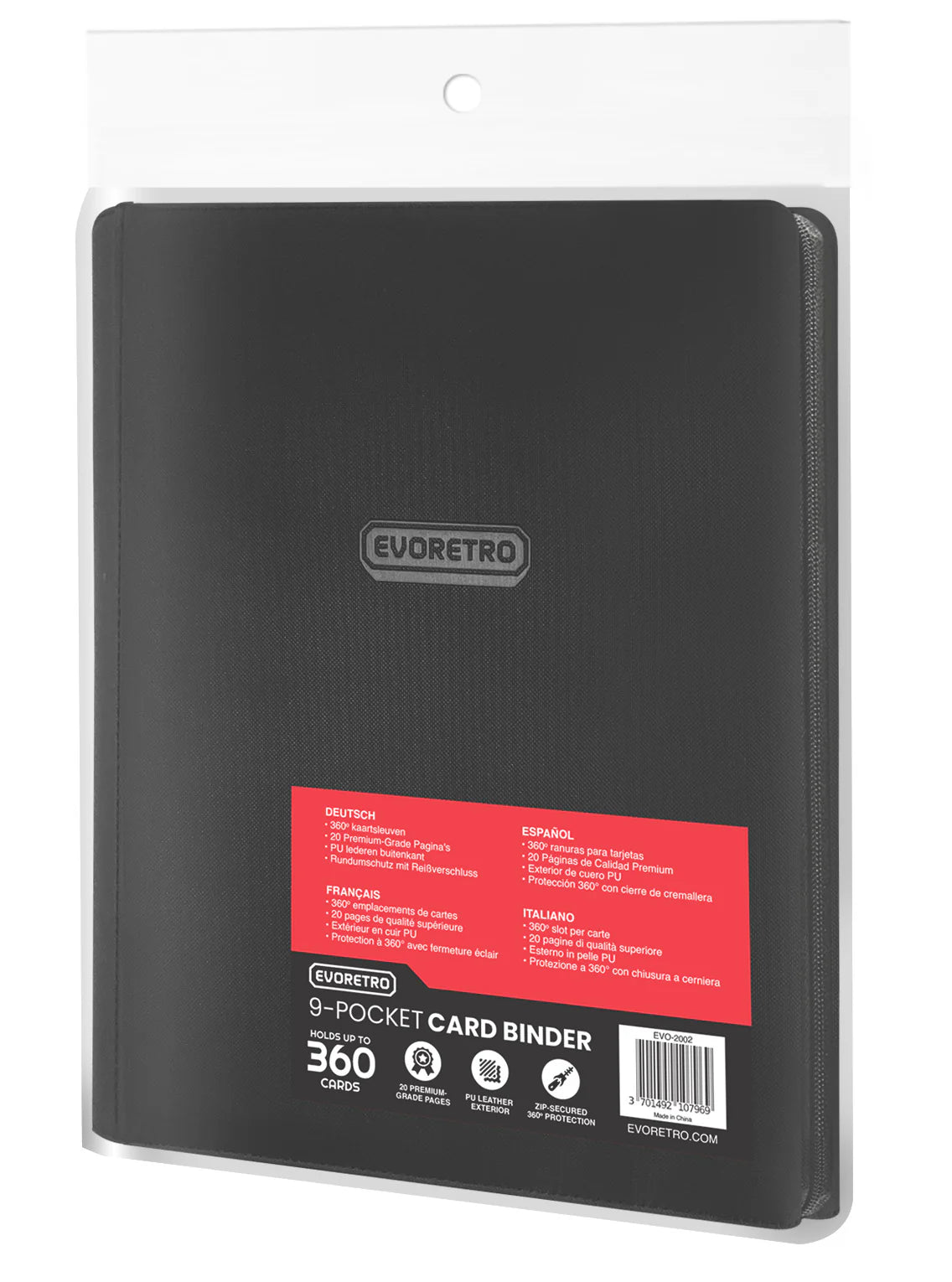 EVORETRO 9-Pocket Zip-Up Trading Card Binder for 360 cards - Black - Trinity Hobby