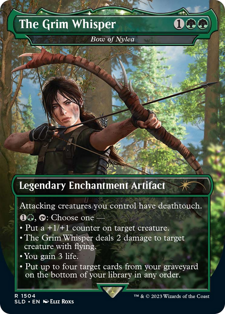 Bow of Nylea (SLD-1504) - [Secret Lair Drop] / The Grim Whisper: (enchantment) (Borderless) - Trinity Hobby