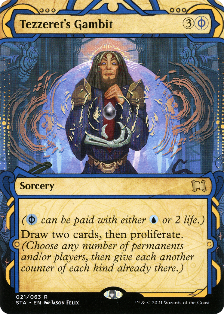 Tezzeret's Gambit [Etched Foil]  (STA-021) - [Strixhaven Mystical Archive]: (Showcase) (Borderless) - Trinity Hobby