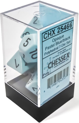 Opaque Polyhedral Pastel Blue/Black 7-Die Set - Trinity Hobby