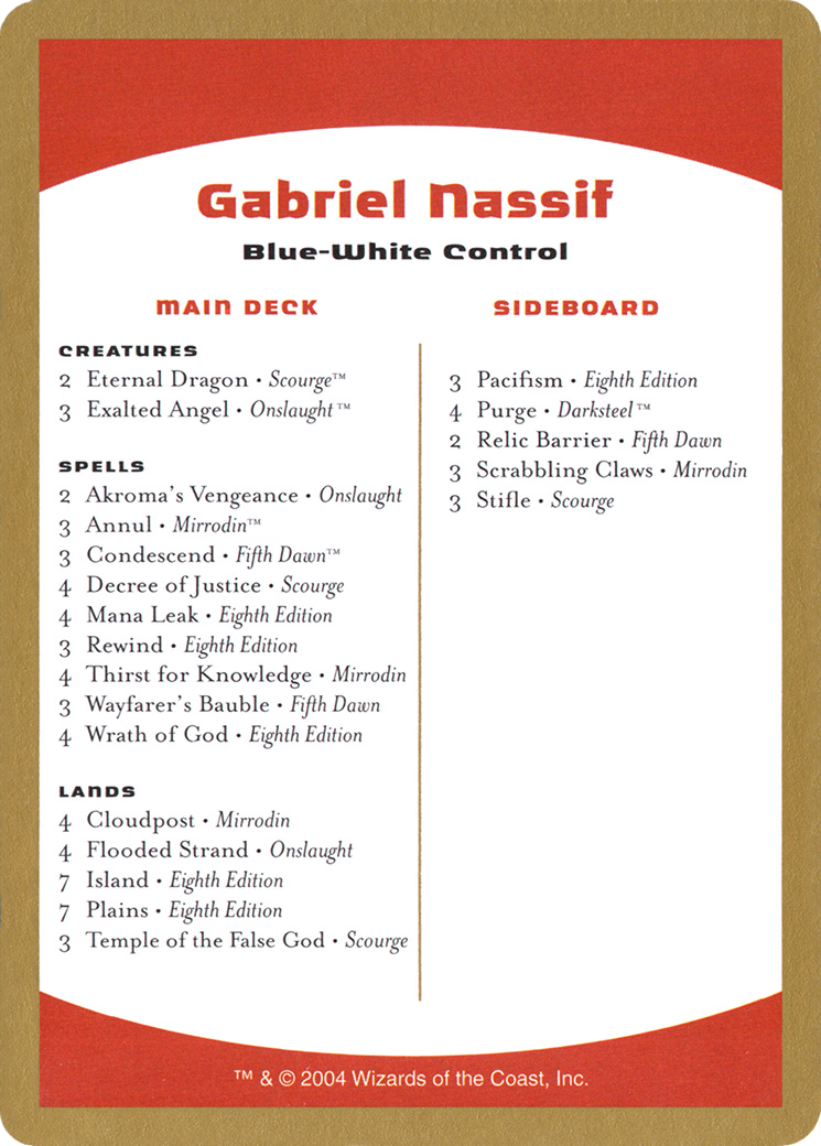 Gabriel Nassif Decklist [Decks du Championnat du Monde 2004] 