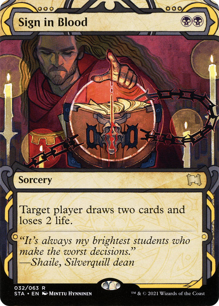 Sign in Blood [Etched Foil]  (STA-032) - [Strixhaven Mystical Archive]: (Showcase) (Borderless) - Trinity Hobby