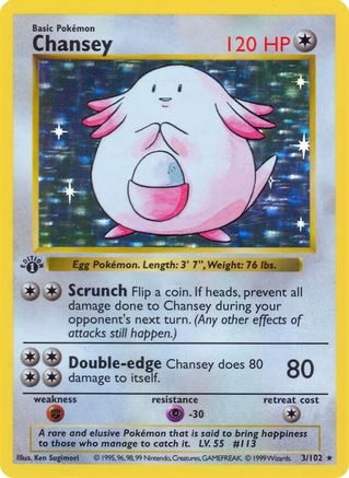 Chansey (3/102) (Shadowless) [Base Set 1st Edition] - Trinity Hobby