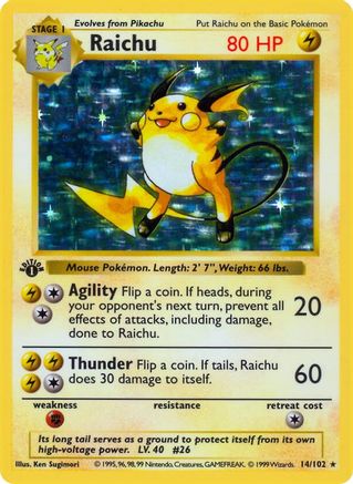 Raichu (14/102) (Shadowless) [Base Set 1st Edition] - Trinity Hobby
