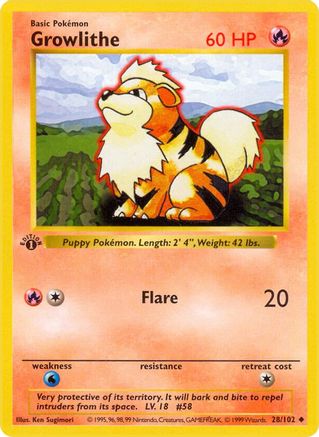 Growlithe (28/102) (Shadowless) [Base Set 1st Edition] - Trinity Hobby