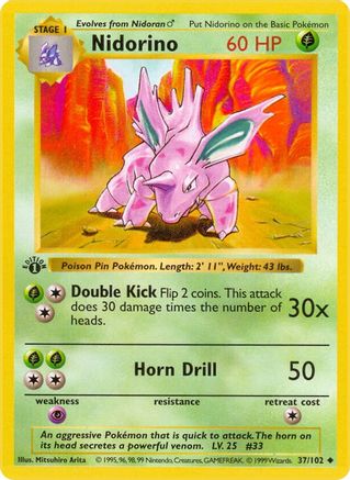 Nidorino (37/102) [Base Set Shadowless Unlimited] - Trinity Hobby