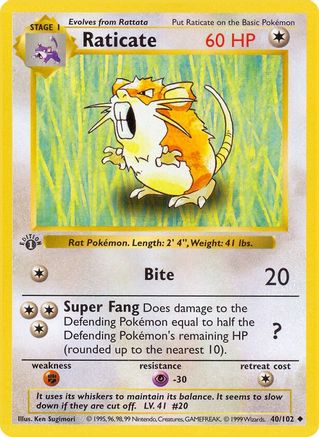 Raticate (40/102) [Base Set Shadowless Unlimited] - Trinity Hobby