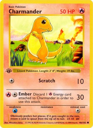 Charmander (46/102) (Shadowless) [Base Set 1st Edition] - Trinity Hobby