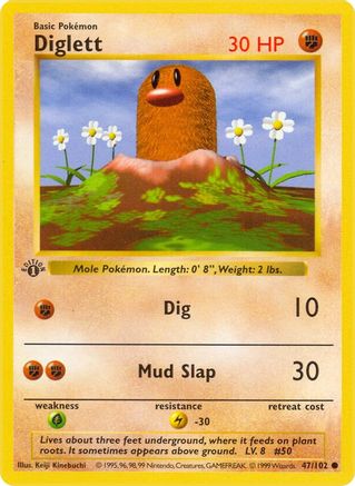 Diglett (47/102) (Shadowless) [Base Set 1st Edition] - Trinity Hobby