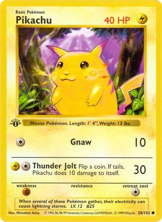 Pikachu (58/102) (Shadowless) [Base Set 1st Edition] - Trinity Hobby