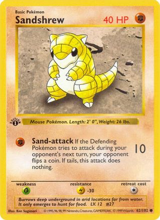 Sandshrew (62/102) [Base Set Shadowless Unlimited] - Trinity Hobby