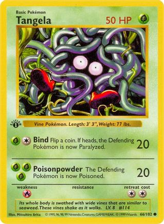 Tangela (66/102) (Shadowless) [Base Set 1st Edition] - Trinity Hobby