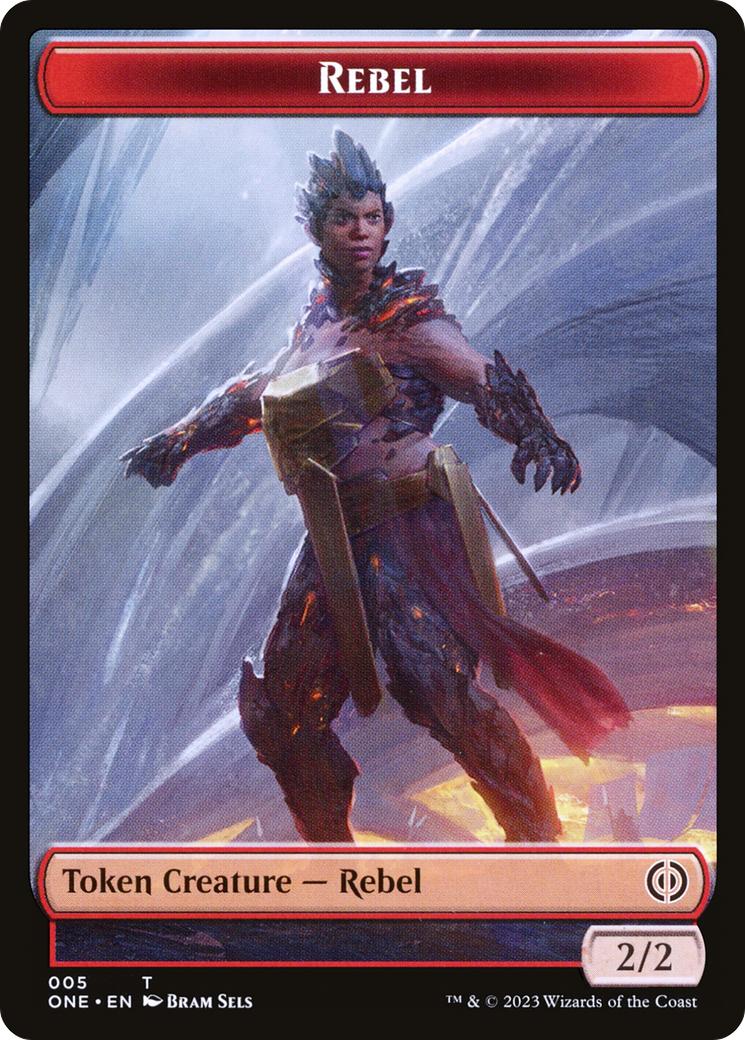 Rebel // Phyrexian Horror (004) Double-Sided Token [Phyrexia: All Will Be One Tokens] - Trinity Hobby