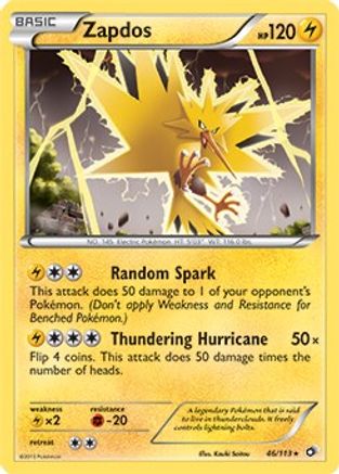 Zapdos (46/113) (Theme Deck Exclusive) [Black & White: Legendary Treasures] - Trinity Hobby