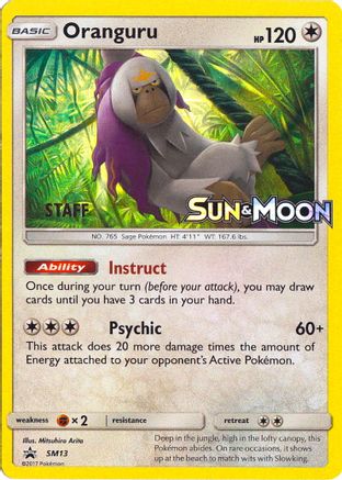 Oranguru (SM13) (Staff Prerelease Promo) [Sun & Moon: Black Star Promos] - Trinity Hobby