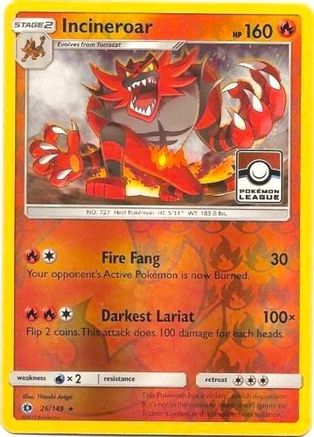 Incineroar (26/149) (League Promo) [Sun & Moon: Base Set] - Trinity Hobby