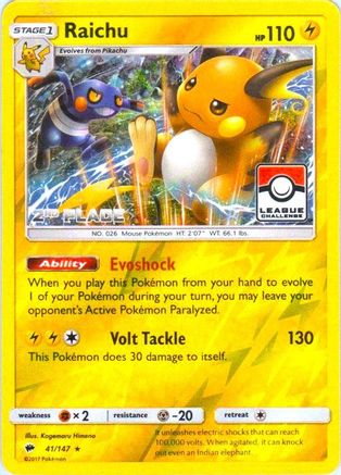 Raichu (41/147) (League Promo 2nd Place) [Sun & Moon: Burning Shadows] - Trinity Hobby