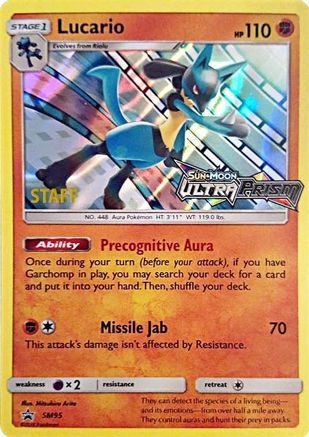 Lucario (SM95) (Staff Prerelease Promo) [Sun & Moon: Black Star Promos] - Trinity Hobby