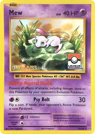 Mew (53/108) (League Promo 1st Place) [XY: Evolutions] - Trinity Hobby