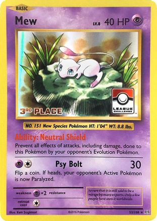 Mew (53/108) (League Promo 3rd Place) [XY: Evolutions] - Trinity Hobby
