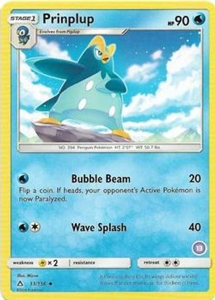 Prinplup (33/156) (Deck Exclusive #13) [Sun & Moon: Trainer Kit - Alolan Sandslash] - Trinity Hobby