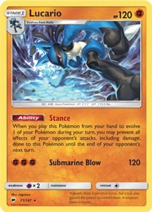 Lucario (71/147) (Theme Deck Exclusive) [Sun & Moon: Burning Shadows] - Trinity Hobby