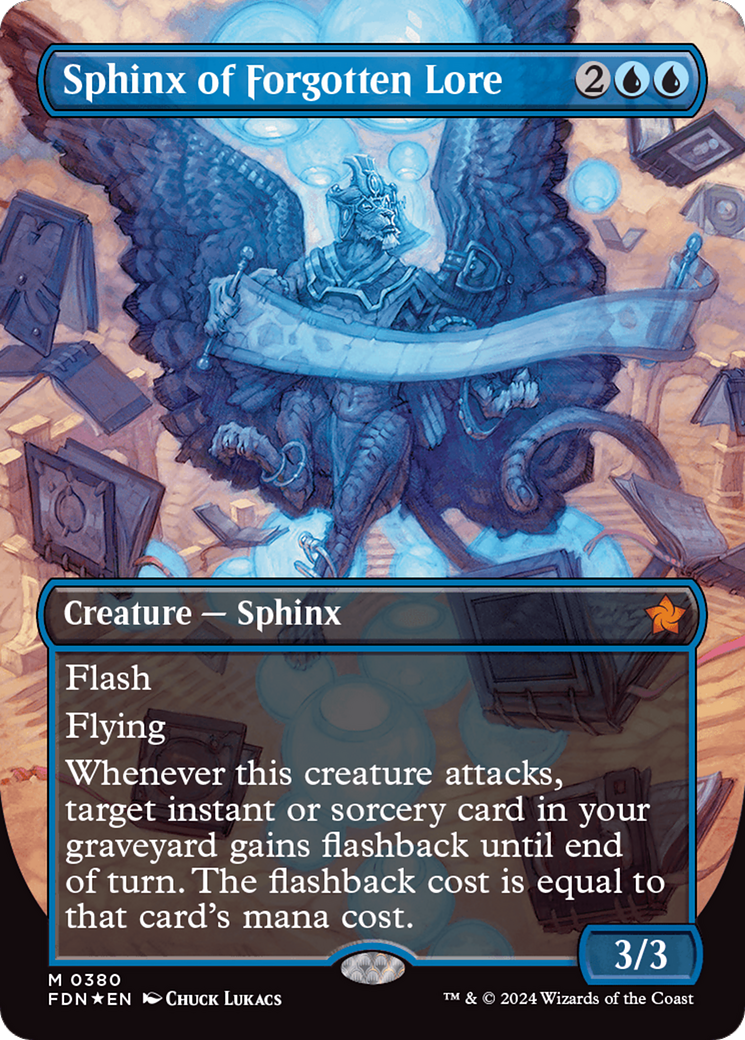 Sphinx of Forgotten Lore (Borderless) (Mana Foil) [Foundations] - Trinity Hobby