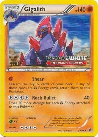 Gigalith (53/98) (Staff Prerelease Promo) [Black & White: Black Star Promos] - Trinity Hobby
