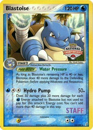 Blastoise (14/100) (National Championship Promo Staff) [EX: Crystal Guardians] - Trinity Hobby