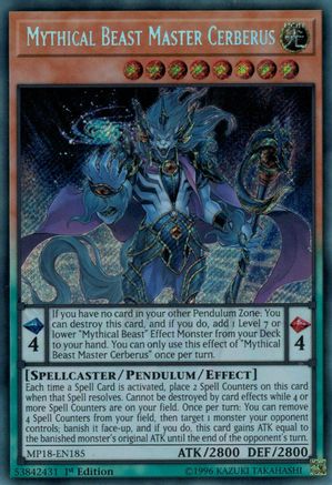 Mythical Beast Master Cerberus [MP18-EN185] Secret Rare - Trinity Hobby