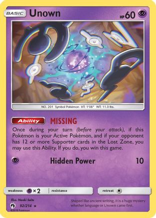 Unown (92/214) [Sun & Moon: Lost Thunder] - Trinity Hobby