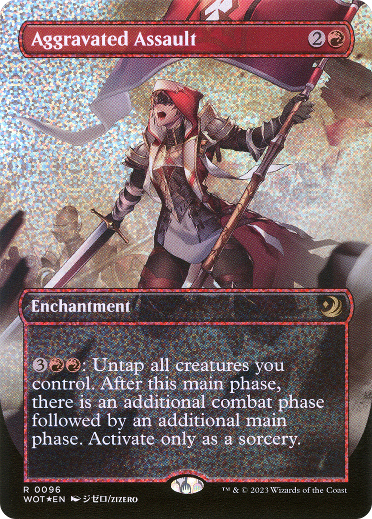 Aggravated Assault (Anime Borderless) (Confetti Foil) [Wilds of Eldraine: Enchanting Tales] - Trinity Hobby