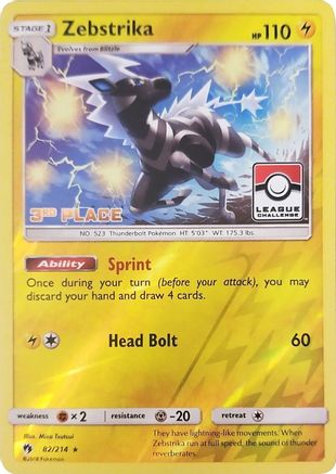 Zebstrika (82/214) (League Promo 3rd Place) [Sun & Moon: Lost Thunder] - Trinity Hobby