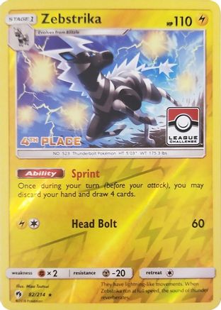 Zebstrika (82/214) (League Promo 4th Place) [Sun & Moon: Lost Thunder] - Trinity Hobby