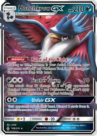 Honchkrow GX (109/214) [Sun & Moon: Unbroken Bonds] - Trinity Hobby