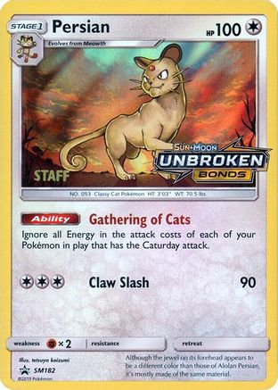 Persian (SM182) (Staff Prerelease Promo) [Sun & Moon: Black Star Promos] - Trinity Hobby