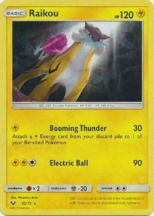 Raikou (32/73) (Lets Play, Pikachu Cracked Ice Holo) (Theme Deck Exclusive) [Sun & Moon: Shining Legends] - Trinity Hobby