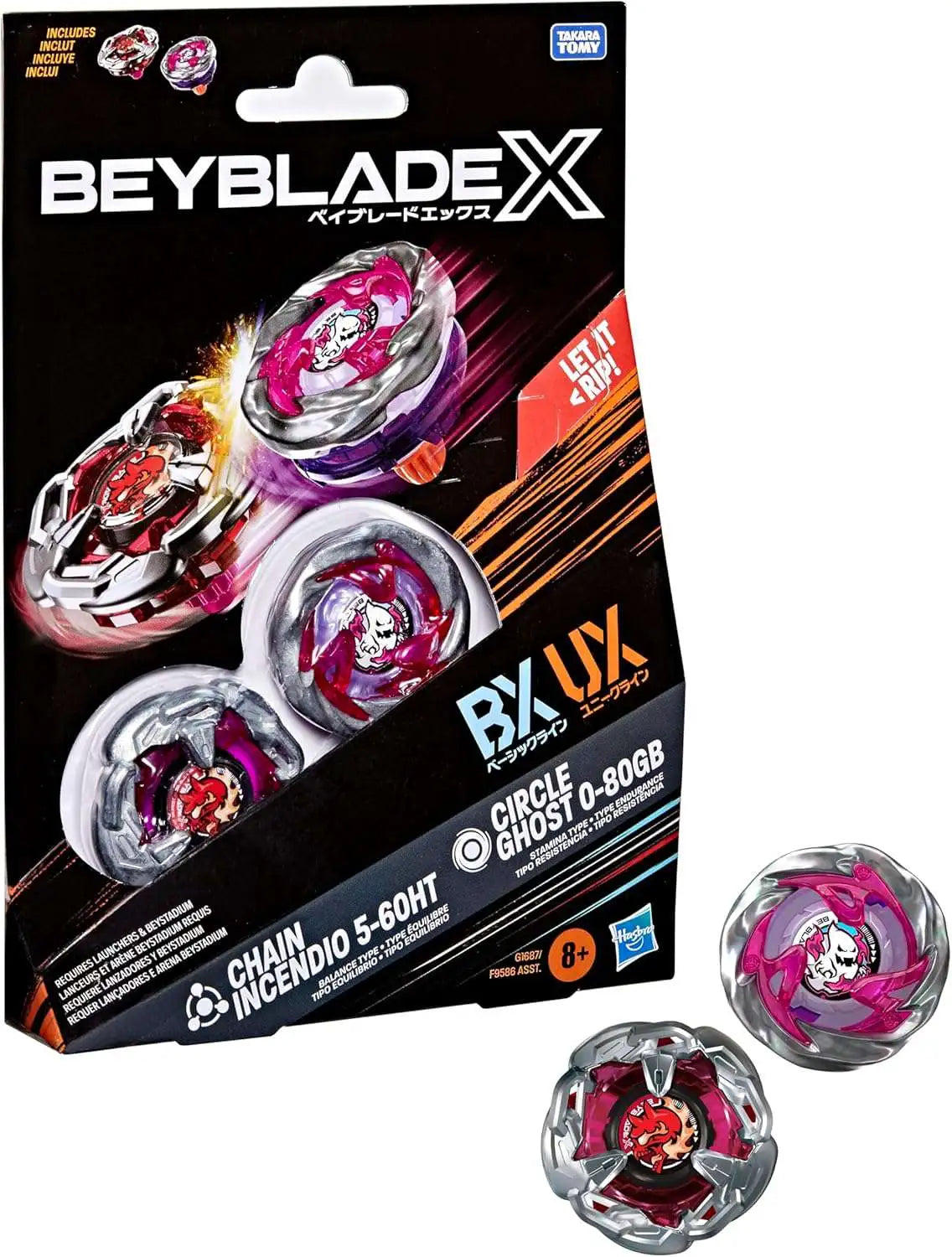 HASBRO Beyblade X Chain Incendio 5-60HT & Circle Ghost 0-80GB Dual Pack Set - Trinity Hobby