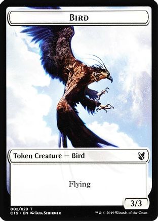 Magic: The Gathering Bird (002) sculpture double-sided token from Commander 2019 set, featuring detailed bird design.