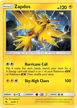Zapdos (24/68) [Sun & Moon: Hidden Fates] - Trinity Hobby