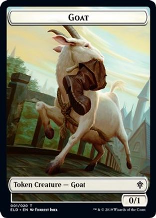 Magic: The Gathering Goat Token (ELD-001) from Throne of Eldraine, featuring a detailed goat illustration on a collectible game token.