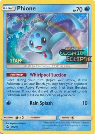 Phione (SM220) (Staff Prerelease Promo) [Sun & Moon: Black Star Promos] - Trinity Hobby