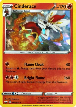 Cinderace (036/202) (Cracked Ice Holo) (Theme Deck Exclusives) [Sword & Shield: Base Set] - Trinity Hobby