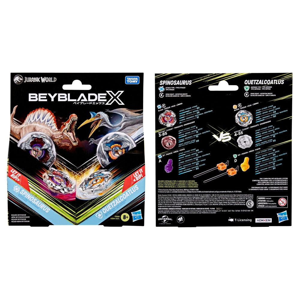HASBRO Beyblade X Jurassic World Collab - Spinosaurus 3-85A VS Quetzalcoatlus 4-55D Dual Pack - Trinity Hobby