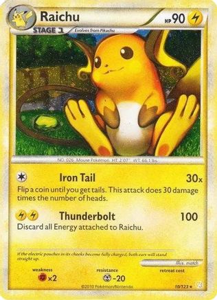 Raichu (10/123) (Cracked Ice Holo) [HeartGold & SoulSilver: Base Set] - Trinity Hobby