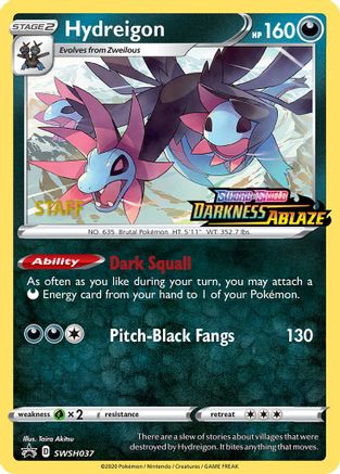 Hydreigon (SWSH037) (Staff Prerelease Promo) [Sword & Shield: Black Star Promos] - Trinity Hobby
